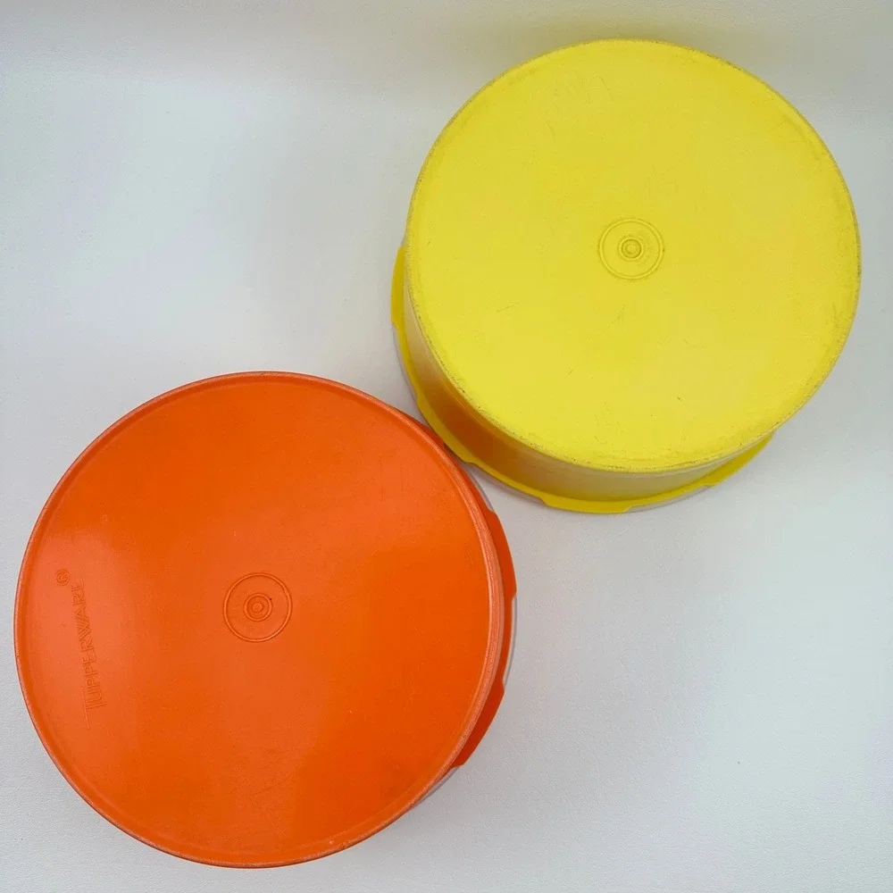 Tupperware Servalier Storage Containers Orange Yellow Set of 2 w/Clear Lids 1204
